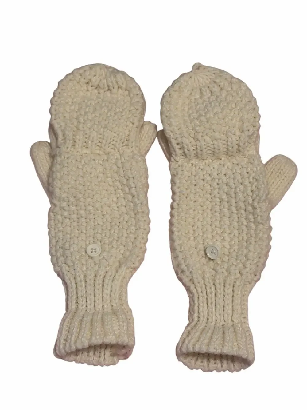 Women's White Solid Fuzzy Hand Knit Bird Mitten Gloves